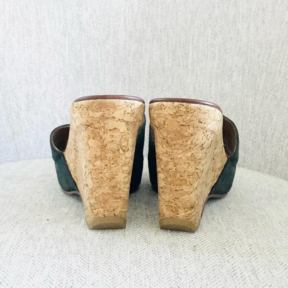 Black Wedge Cork Slides Heel Sandals